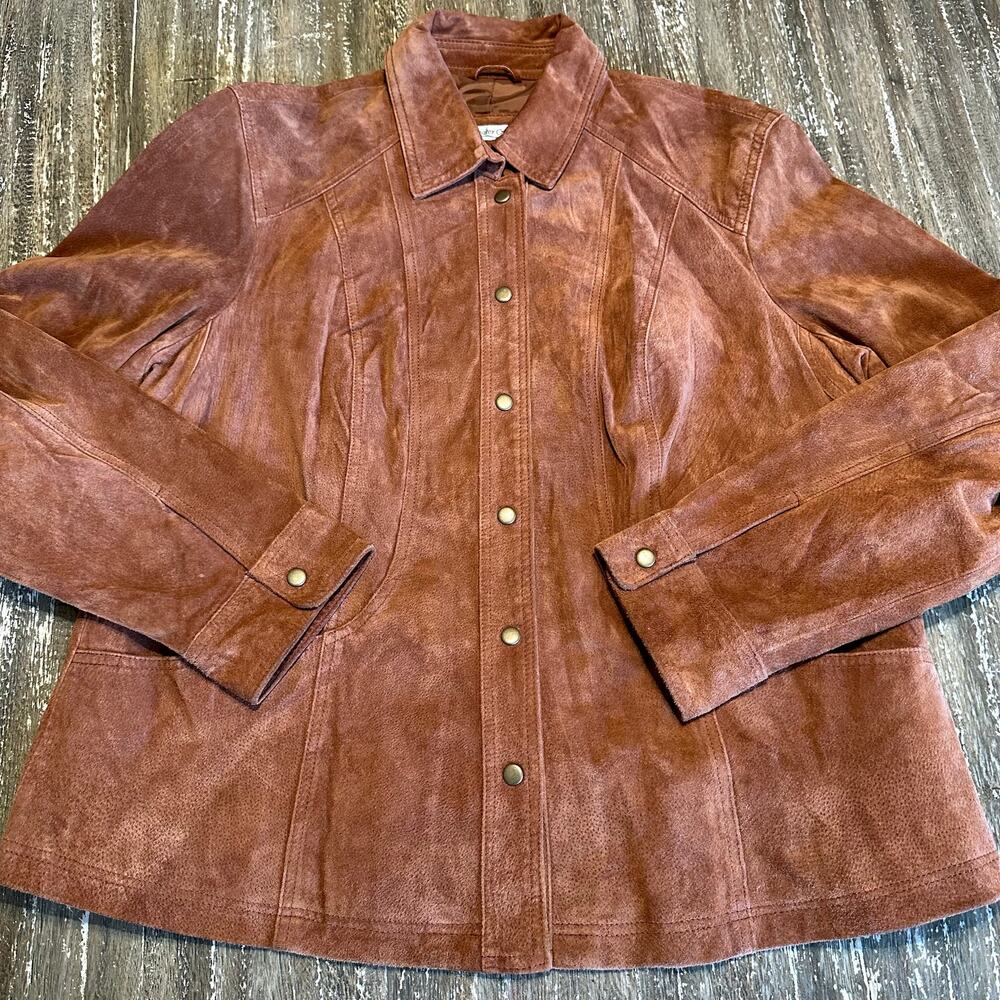 Coldwater Creek Suede Leather Jacket Coat Snap Button Light Brown Womens Size 1X